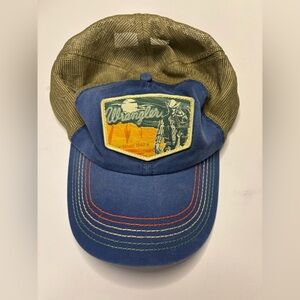 Wrangler Trucker Hat Blue Front Panel Tan Mesh Back Cowboy One Size